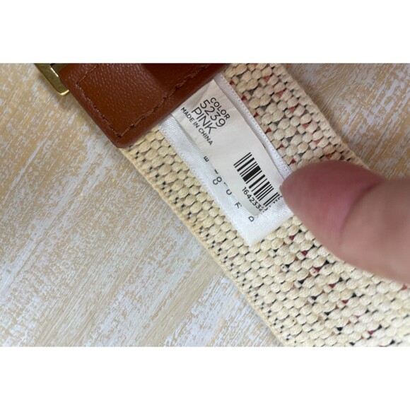 LOFT Boho Stretch Belt Brown Beige Red Stripe Elastic Band w/Faux Leather Trim - Picture 6 of 10